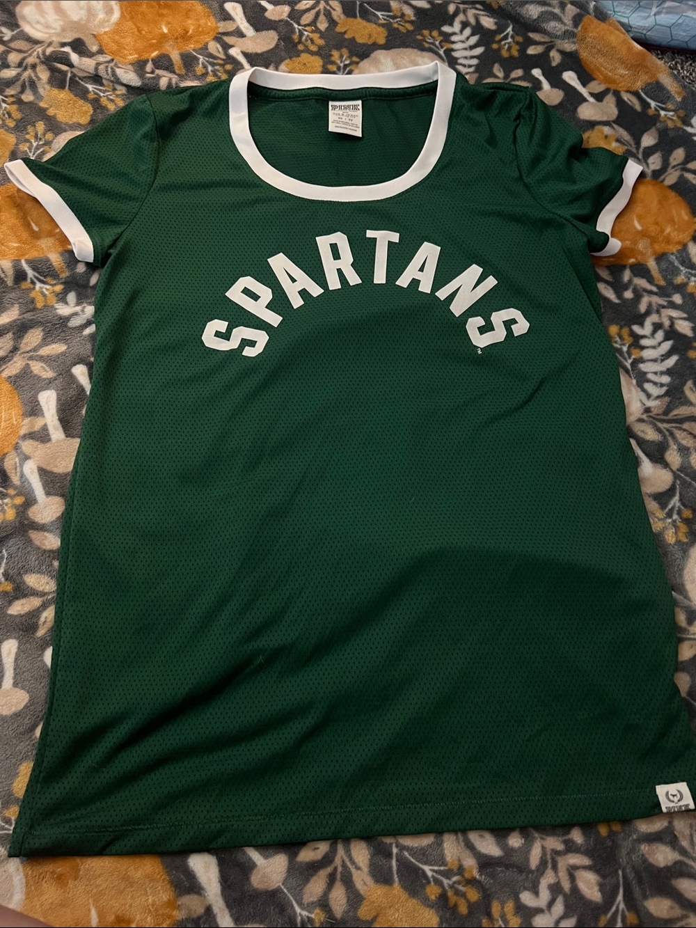 PINK Victoria's Secret Green and White MSU Jersey